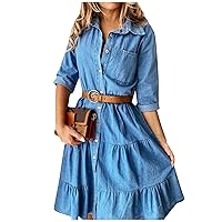 Women's Winter Wedding Guest Dress Casual Solid Color Long Sleeved Loose Fitting High Waisted Cotton Dress, S-5XL