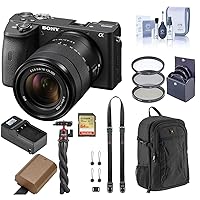 Sony Alpha a6600 Mirrorless Camera with 18-135mm Lens - Bundle with Backpack, 64GB SD Card, Extra Battery, Charger, Strap, Tripod, 55mm Filter Kit, Cleaning Kit