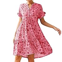 XJYIOEWT Spring Dress for Women 2024 Petite,Spring and Summer Half Sleeve Plus Size Loose Floral Printed Dress for Women