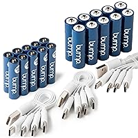 AA + AAA USB-C Rechargeable NiMH Batteries Bundle -10 Pack of Each - Sustainable & Cost-Effective Alternative to Lithium Ion - Fast Charging, Long-Lasting Power - Three Charger Cables Included