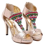 Women and Ladies Beading Embroidery High Heel Sandal Platform Summer Shoe