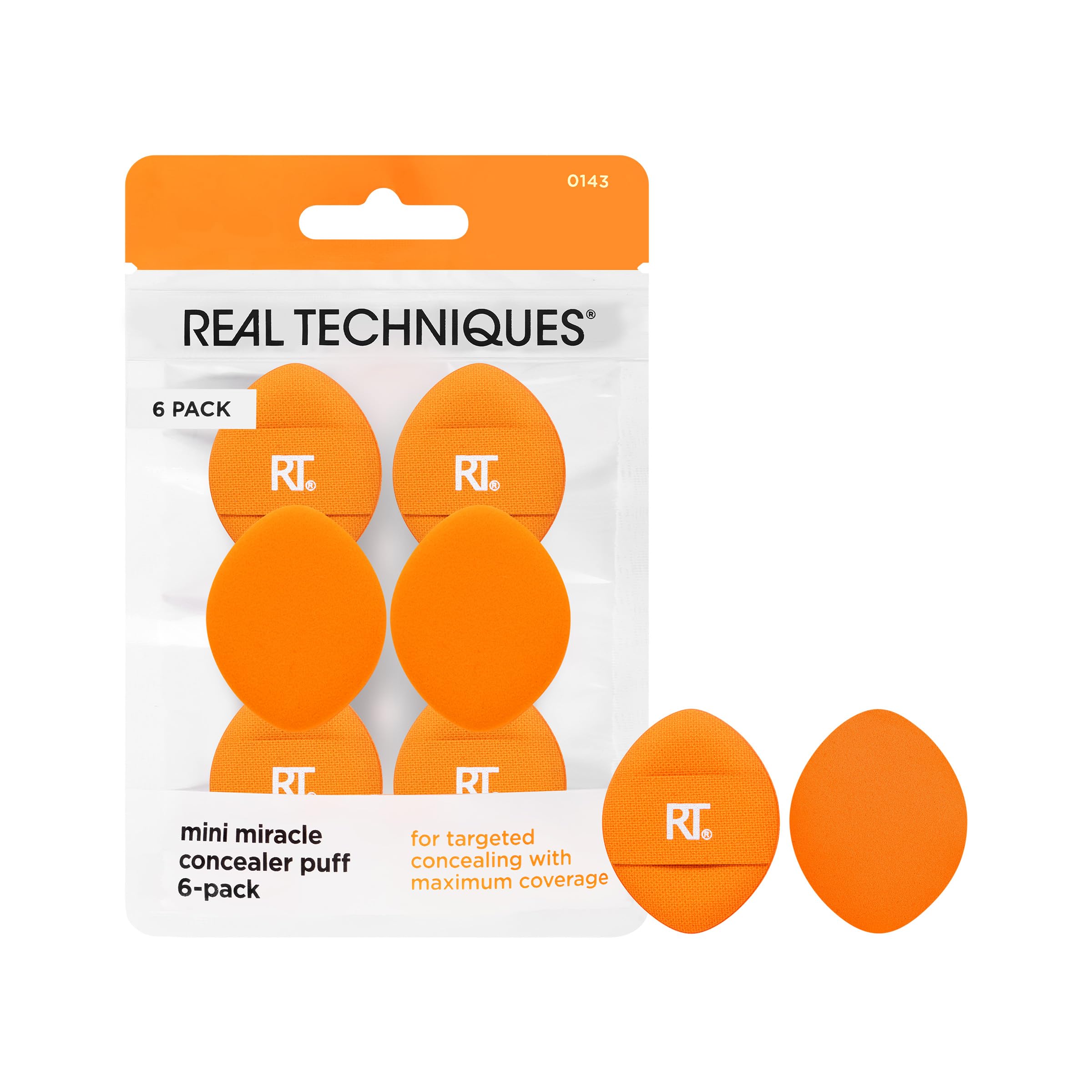 Real Techniques Mini Miracle Concealer Puff, Small Makeup Puff For Liquid & Cream Foundation & Concealer, Targeted Concealing Under Eyes & Blemishes, Travel Friendly, Vegan, & Cruelty Free, 6 Count