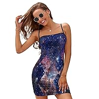 Cosmic Galaxy with Nebula Women's Spaghetti Strap Dress Adjustable Slip Dresses Sexy Mini Dress Backless Bodycon Dress