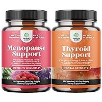 Bundle of Complete Herbal Menopause Supplement for Women for Night Sweats Mood 120ct and Herbal Thyroid Support Complex - Mood Enhancer Energy Supplement for Thyroid Health