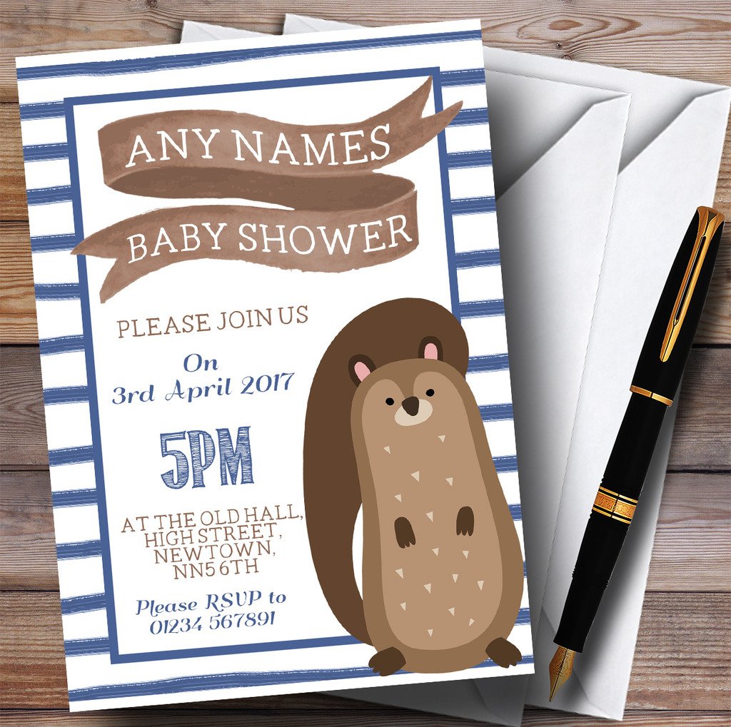 The Card Zoo Blue Stripes Squirrel Invitations Baby Shower Invitations