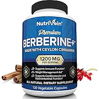 Premium Berberine HCL 1200mg Plus Organic Ceylon Cinnamon - 120 Capsules - Supports Immune System, Weight Management - Berberine HCI Supplement