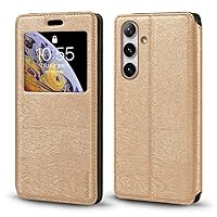 for Samsung Galaxy S24 Case, Wood Grain Leather Case with Card Holder and Window, Magnetic Flip Cover for Samsung Galaxy S24