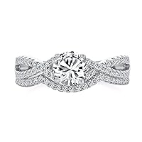 Personalized Round 1-3 CT Solitaire AAA Cubic Zirconia Pave CZ Milgrain Bead Edge Twist Criss Cross Promise Infinity Engagement Ring For Women .925 Sterling Silver Customizable