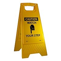 NMC HDFS213 CAUTION-WATCH YOUR STEP Sign with Graphic– 10.75 in. x 24.63 in. Heavy-Duty Plastic, Double-Sided Floor Sign with Black on Yellow