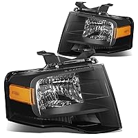 DNA MOTORING HL-OH-FEXP07-BK-AM Black Amber Headlights Compatible with 2007-2014 Expedition, Driver & Passenger Side