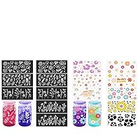 Bundle of 8 Sheet UV Dtf Cup Wraps for Glass Cups with Bamboo Lids and Straws 16 oz Transfer Stickers(Flower) and 8 Sheet UV Wraps for Glass Cups 6 oz Transfer Stickers(Cute Flower)