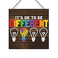 It's Ok to Be Different Autism Wood Plaque Autism Awareness Decorations Sign Wall Decor Gift for Autistic Child Vintage Rustic Wood Hanger Sign Decor for Game Room Playroom April Autism Day Signs