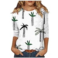 Women's 3/4 Sleeve Summer Tops Fashion Casual Round Neck Pullover Blouse Loose Marble Printed Top