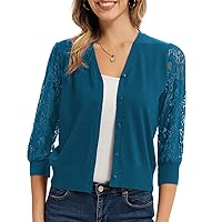 GRACE KARIN Women's Summer Cardigan Lightweight V Neck Lace 3/4 Sleeve Button Front Sweaters
