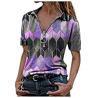 Plus Size Tops for Women Dressy Casual V Neck Short Sleeve Tshirt Geometric Print T Shirts Loose Summer Tee Blouses