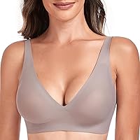 Deep V Bras for Women No Underwire Seamless Bralettes for Women Plunge T Shirt Bra Softly Padded with Extender