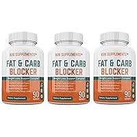 Bundle Combo for 3 Total Bottles of Fat and Carb Blocker with Phaseolus Vulgaris (White Kidney Bean Extract) Chitosan Extreme Diet Pills Weight Loss