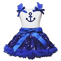 Petitebella Sailor Anchor Dress White Shirt Royal Blue Sequin Skirt Girl Clothing Set 1-8y