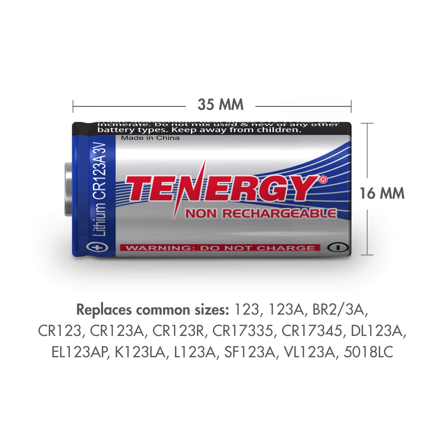 Tenergy 3V CR123A Lithium Battery, High Performance 1500mAh CR123A Cell Batteries [UL Certified] PTC Protected, Smart Sensors Replacement CR123A Batteries, 24 Pack (Non-Rechargeable)