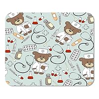 Mousepad Mat Teddy Bear Doctor Healthcare Nurse Pattern 7.9 X 9.5 Inch Rectangle Mouse pad Non Slip Game Desk Computers Laptop Rubber Smooth Surface Durable