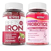 NEVISS Vegan Iron Supplement Gummies, Gentle Iron + Probiotics for Women Gummies