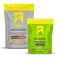 Ascent Casein Protein Powder Chocolate Peanut Butter 2 lb & Plant Protein Powder Chocolate 18 Servings
