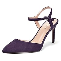 Womens Suede Solid Party Buckle Sexy Ankle Strap Pointed Toe Stiletto High Heel Pumps Shoes 3.3 Inch