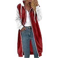 Women's Spring Jackets Medium Length Solid Color Patchwork Sleeves Double-Sided Plush Pocket Coat, S-5XL