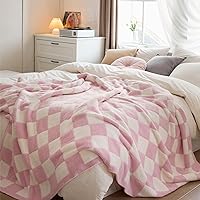 YIRUIO Throw Blankets Checkered Chessboard Plaid Fuzzy Warmer Comfort Reversible Shaggy Cozy Decor for Home Bed Couch Couch (Pink, 60'' x 79'')