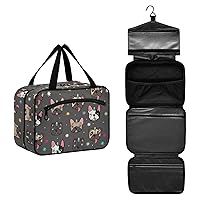 Cute Unicorn Pugs and French Bulldogs Hanging Toiletry Bag Portable Cosmetic Bags Large Travel Makeup Organizers Holders for Men Women Brushes Accessories Shampoo