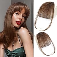 WECAN Bangs Hair Clip Fake Bangs 100% Human Hair Extensions clip in bangs Medium Brown Fringe with Temples Wigs for Women Everyday Wear Curved Bangs (Wispy Bangs, Medium Brown)