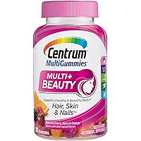 Centrum MultiGummies Multi+Beauty Supports a Healthy and Beautiful Body + Hair Skin and Nails in Natural Cherry Berry and Orange Flavors with Other Natural Flavors (90 Gummies) Pack of 2