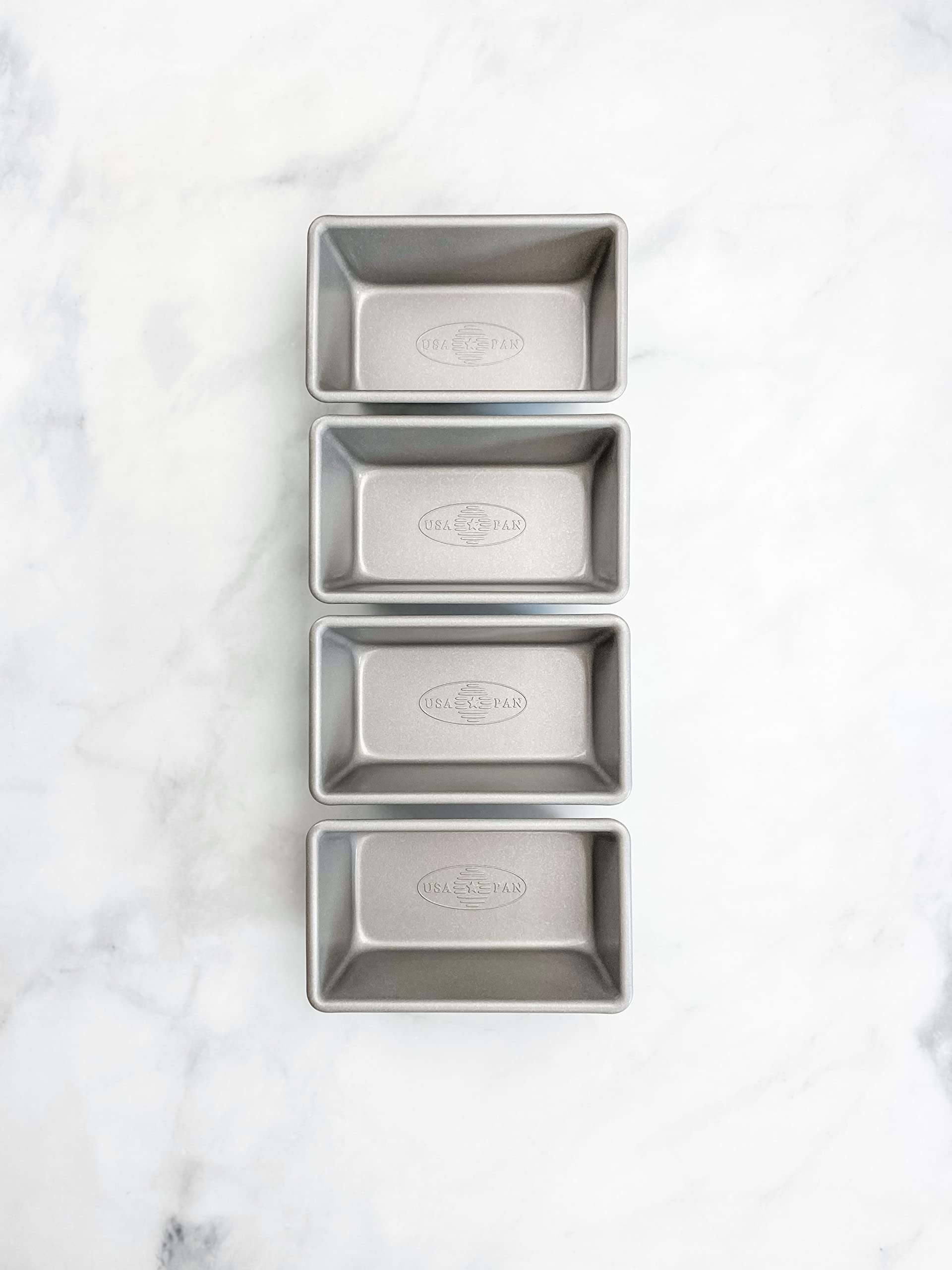USA Pan Bakeware Mini Loaf Pan, Set of 4, Nonstick & Quick Release Coating, Made in the USA from Aluminized Steel
