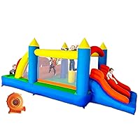 HuaKastro 16x7.8FT Kids Inflatable Bounce House with Dual Racing Slides, Crawl Tunnels, Climbing, Obstacles, Jumping All in One Castle Great for Children's Outdoor Party - with Blower