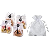 YunKo 50pcs Sheer Organza Drawstring Pouches Gift Bags and 100PACK Cookie Bags for Gift Giving