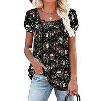 BETTE BOUTIK fashion tops petal short sleeve womens square neck tops womens clothes dressy tops for women GreenLeaves Medium