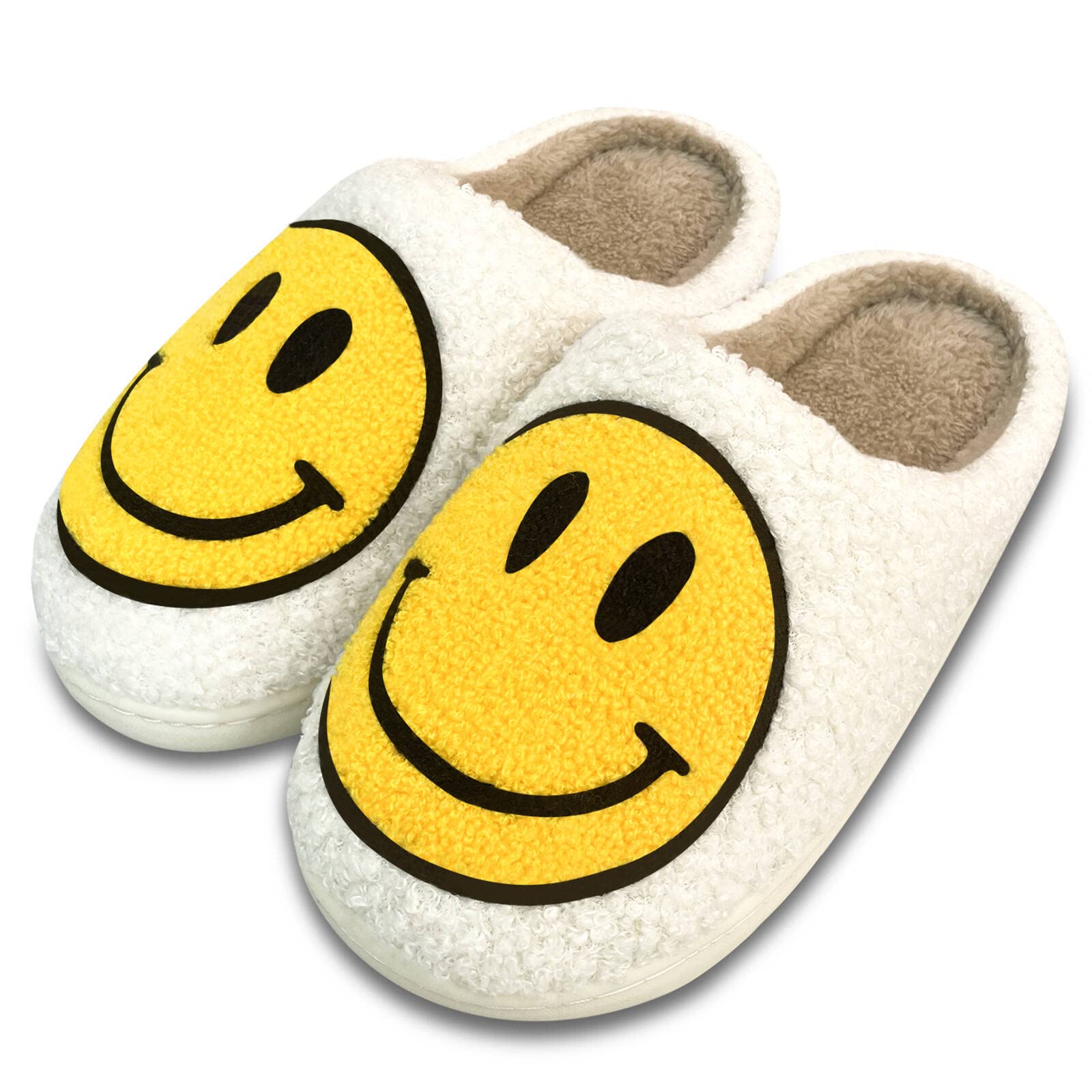 YJJY Smile Face Slippers,Retro Soft Plush Lightweight House Slippers Slip-on Cozy Indoor Outdoor Slippers,Slip on Anti-Skid Sole