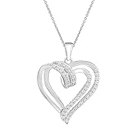 GILDED 1/4 ct. T.W. Lab Grown Diamond (SI1-SI2 Clarity, F-G Color) and Sterling Silver Double Heart Pendant with an 18 Inch Spring Ring Clasp Cable Chain