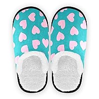 Fuzzy Slippers Valentines Cute Pink Hearts Blue For Adult Fuzzy Memory Foam Cozy Indoor and Outdoor Slippers