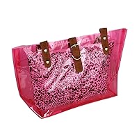 [Lucky Pink] Leopard Double Handle Leatherette Satchel Bag Handbag Purse Casual Styling
