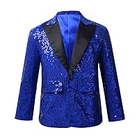 Kids Boys Shiny Sequins Blazer Tuxedo Suit Coat Party Wedding Banquet Dance Prom Jacket Costume