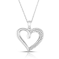 NATALIA DRAKE 1/4 Cttw Double Row Diamond Heart Necklace for Women in Rhodium Plated 925 Sterling Silver Color H-I/Clarity I1-I2