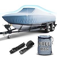Heavy Duty 600D Oxford Waterproof Walk Around Boat Cover, Universal Fit, Tri-Hull, Fishing, Ski, Bass Boats, Trailerable Runabout, UV Weatherproof, Windproof with Strap (Fits 24'-26', 132