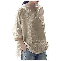 Women's Baggy Top Plus Size Casual Solid Loose Shirt Trendy 2024 Crew Neck Medium Sleeve Blouse T-Shirt Tees