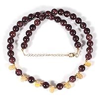 Garnet And Multi Fire Ethiopian Opal Beads Necklace Delicate January Birthstone Stone Handmade Jewelry For Her (45CM)