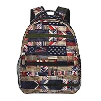 American Flag Patchwork Print Casual Backpack Outdoor Bag For Women Fits 15.6 Inch Laptop Backpack For Travel Work