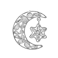 1.0 CT Natural Slice Diamond Crescent Moon Star Pendant 925 Sterling Silver Platinum Plated Handmade Jewelry Wedding Gift for Women