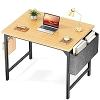 32 inch Small Computer Desk Writing Study Work Office Table Modern Simple with Storage Bag and Hook for Home Bedroom, Natural