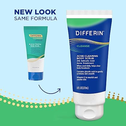 Differin Body Scrub with Salicylic Acid Acne Clearing Improves Tone and Texture Prone Skin on Back Shoulders and Chest, 8 Oz (Packaging May Vary)