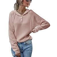 Flygo Women's Pullover Hooded Sweaters Long Sleeve V Neck Knit Jumper Tops